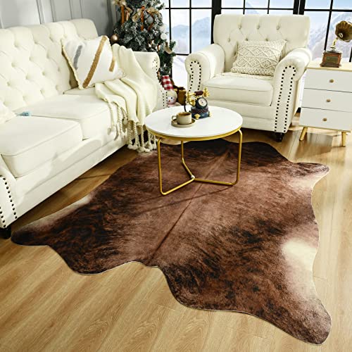 Easycozy Teppich aus Rindsleder, großer Kuhdruck, 12 x 150 cm, verdickt, elastisch, Rindsleder, Teppich für Schlafzimmer, Wohnzimmer, Zuhause, Büro, Western-Dekor