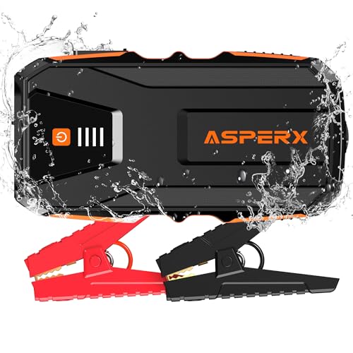 ASPERX Starthilfe Powerbank 3000A 12V(Bis Zu 10,0L Benzin oder 8,0L Diesel) Auto Starthilfe mit LED Taschenlampe, Kompass und IP64 Wasserdicht Starthilfegerät für PKW LKW UTV Van Motorrad