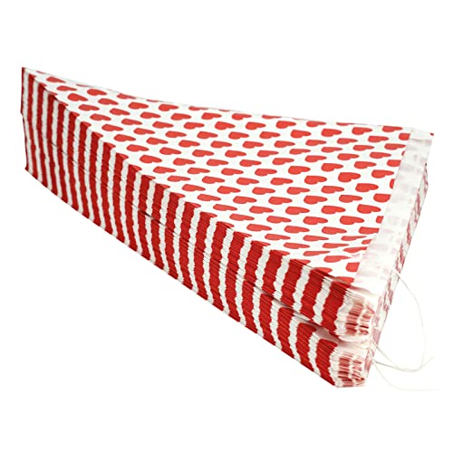 Schleuderhannes Spitztüten 100 Stück in Weiß mit roten Herzen | Für 250gr. Süßigkeiten | für Popcorn und gebrannte Mandeln |Candybar | Hochzeit | Kindergeburtstag | Bonbontüten | Mandeltüten