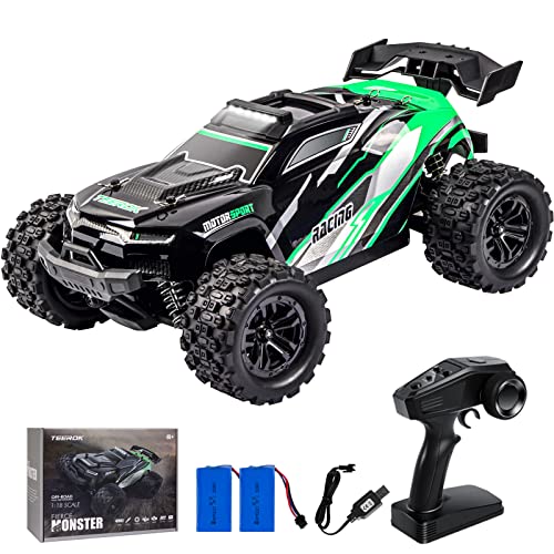 TEEROK Ferngesteuertes Auto Offroad, 1:18 4WD 38KM/H RC Auto, 2 Akku 60 Minuten Laufzeit,All Terrain RC Crawler, Outdoor Spielzeug Geschenk für Kinder Jungen und Erwachsene,Grün