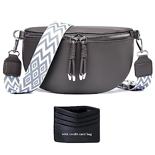 YISUOHOOM Kleine Umhängetasche Damen Crossbody Breiter Gurt Bauchtasche Damen Stylisch Gürteltasche Grau Kreditkartenpaket senden
