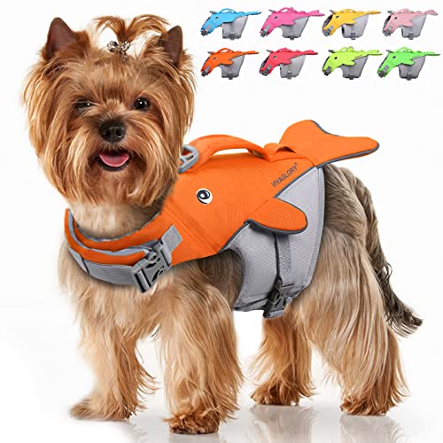 VIVAGLORY Hundeschwimmweste für Kleine & Mittelgroße Hunde, Einfach An-und Auszuziehen Sportliche Hundeschwimmweste mit verstellbaren Nylongurten, Neon-Orange