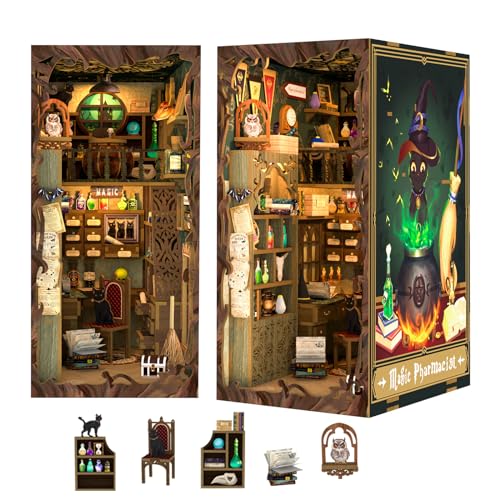 CUTEBEE DIY Book Nook Kit–Puppenhaus Miniatur Haus Kit mit Möbeln und LED-Licht, Booknook Bausätze für Erwachsene zum Bauen(Magic Pharmacist)