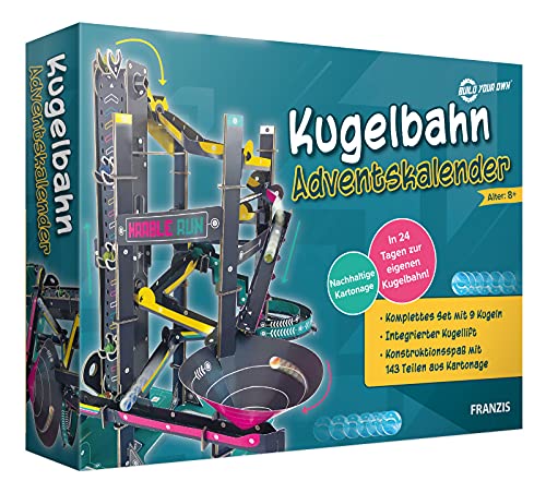 FRANZIS 67300 - Kugelbahn Adventskalender, in 24 Tagen zur eigenen Kugelbahn, Bastelset aus Kartonage, inkl. 9 Kugeln, für Kinder ab 8 Jahren