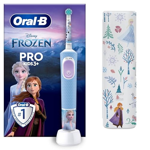 Oral-B Pro Kids Frozen Elektrische Zahnbürste/Electric Toothbrush, Kinder ab 3 Jahren, inkl. Sensitiv+ Modus für Zahnpflege, extra weiche Borsten, 1 Aufsteckbürste, 1 Reiseetui, 4 Sticker, Blau/Lila