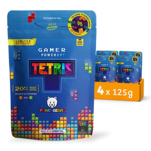 Powerbeärs Gamer Gummies - 4x125g Gummibärchen in Tetris-Formen - Gummibären mit 20% Fruchtsaft und Vitaminen, 8 fruchtige Geschmacksrichtungen