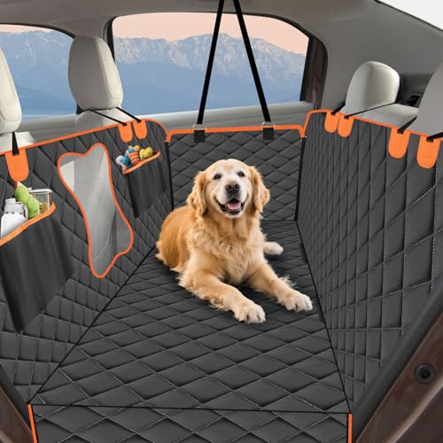Vortix wasserdichte Hundedecke Auto Rückbank – Der Beste Reisebegleiter mit Knochen-Luftfenster & Anti-Rutsch - 137x147 cm, 5-Schicht Schutz - Kompatibel mit Kindersitz - Inkl. Leine & Tragetasche