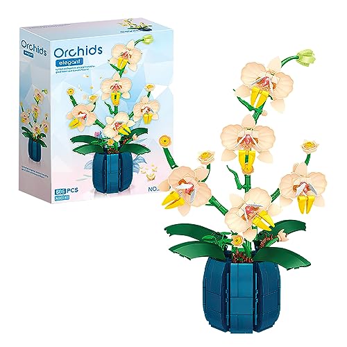 Fivtsme Orchidee Blumen Klemmbausteine, Blumenstrauß Bausteine Set, 606 Teile Klemmbausteine Set Blumen, Orchidee Botanical Collection Set, Blumen Bonsai Bausteine Set für Home Deko, Zimmerdeko