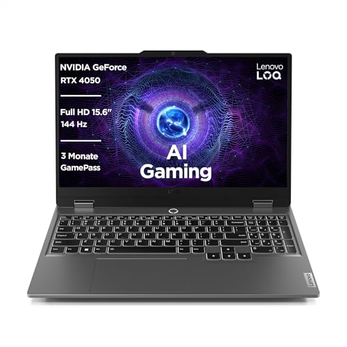 Lenovo LOQ Gaming Laptop | 15.6' Full HD 16:9 Display | 144Hz | Intel Core i5-12450HX | 16GB RAM | 1TB SSD | NVIDIA GeForce RTX 4060 TGP 105W | G-Sync | Win11 Home | QWERTZ | grau | AI Chip LA1