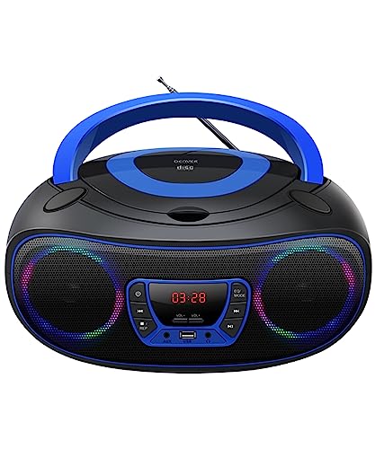 Denver Electronics TCL-212BT - CD-Player (4 W, FM, Extern, Tragbarer CD-Player, Blau, 3,5 mm)