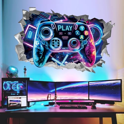 wondever Wandtattoo 3D Junge Gamer Wandaufkleber Videospiel Gaming Zimmer Controller Wandsticker Wanddeko für Kinderzimmer Jungen Schlafzimmer Spielzimmer