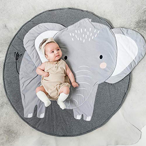 Queta Krabbeldecke Kuscheldecke aus Baumwolle Weiche Schlafteppich Cartoon Baby Spielmatte Kinderteppich Spieldecke 90cm (Elefant)