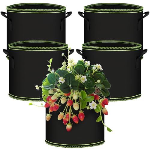 TOSAVGA 5 Stück Pflanzsack 12L, Stofftopf mit Griffe, Kartoffel Pflanzsäcke Wiederverwendbare, Blumentopf aus Stoff für Kartoffeln,Tomaten Erdbeeren Blumen Pflanzen, Pflanztaschen 3 Gal, Pflanztopf