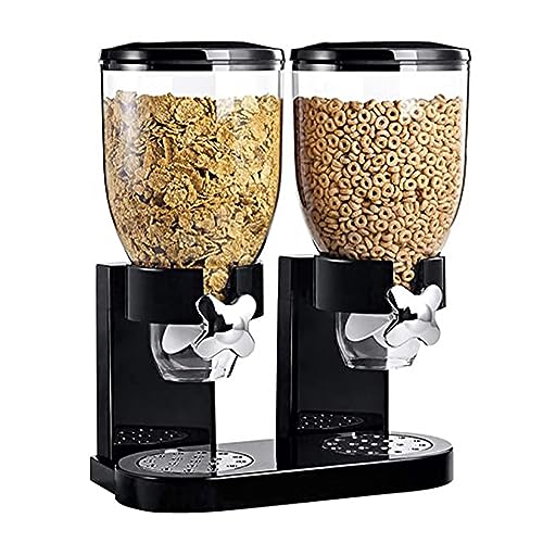 Syfunlv Müslispender doppelt, 2L Lebensmittelspender aus Kunststoff,Cornflakes,Süßigkeiten,Süßigkeiten und Müsli, 29x35x16cm Haferflockenbehälter (2L Schwarz Doppelfass)