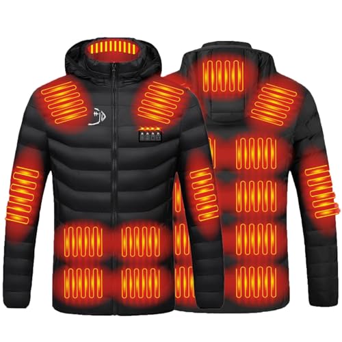 Damen Beheizbare Jacke Warme Dicke, Unisex 19 Zonen Vier Kontroll Reißverschluss, Winterjacke USB Elektrische, Beheizte Warme Jacke Mit Taschen Skijacke Mit Wärmefunktion, Heizjacke Weich Bequem