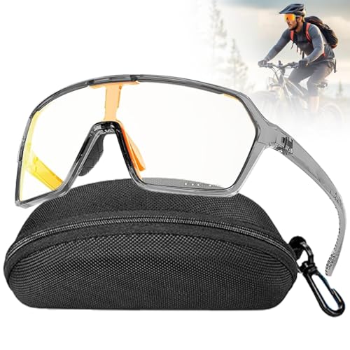 Fahrradbrille Selbsttönend für Damen und Herren, Photochrome fahrradbrille, Selbsttönend UV 400 Sonnenbrille, Selbsttönend Sportsonnenbrille, Photochromatisch Radsportbrillen, für Radfahren, Laufen