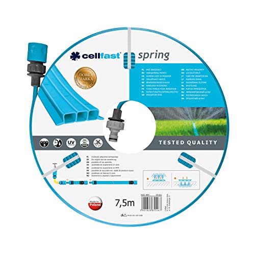 CELLFAST Gartenschlauch Sprüchschlauch Dreikanalbewässerungsschlauch Set Mit Verbindungsstücken Tropfschlauch Garn UV Beständig Perlschlauch Komplett Bewässerungssystem 1 2 Zoll 7 5 Meter Spring