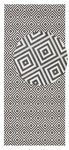 NORTHRUGS In- und Outdoor Teppich Karo 80x200cm - Wetterfest Modern Geometrisches Muster Kariert Allover Design Läufer für Balkon Terrasse Garten Wintergarten Wohnzimmerteppich Wasserfest in Schwarz