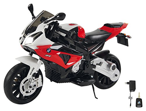 JAMARA 460280 - Ride-on Motorrad BMW S1000RR 12V – 2-Gang, leistungsstarker Antriebsmotor & Akku-Fahrzeit bis 90 Min, Hupe & Motorgeräusch, LED-Scheinwerfer,Stützräder abnehmbar,Seitenständer, rot