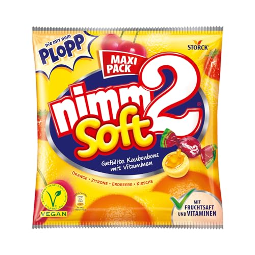 nimm2 Soft – 1 x 345g Maxi Pack – Gefüllte Kaubonbons in vier Sorten mit Fruchtsaft und Vitaminen