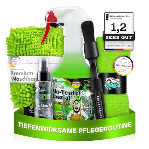 Felgenpflege Set: TUGA Chemie Alu-Teufel Spezial (500ml) Premium Auto Felgenreiniger + Dr. Wack Felgen Detailer + Zubehör - schonende & gründliche Reinigung für Alufelgen & Stahlfelgen | 5-teilig