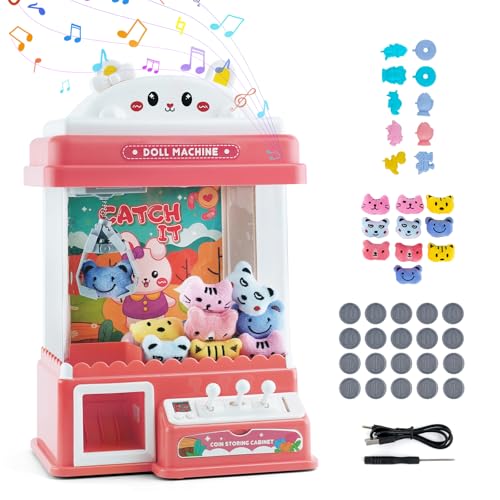 Mini Greifmaschine Candy Doll Gachapon Grabber Süßigkeiten Greifautomat mit 20 Münzschiebe und Greifarm Automat Stofftiere Vending Claw Machine für Kinder ab 3 Jahren