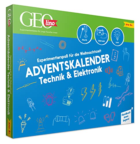 FRANZIS 67171 - GEOlino Adventskalender Technik & Elektronik (Akustik, Elektronik, Licht), Experimentierspaß für die Weihnachtszeit, für Kinder ab 8 Jahren