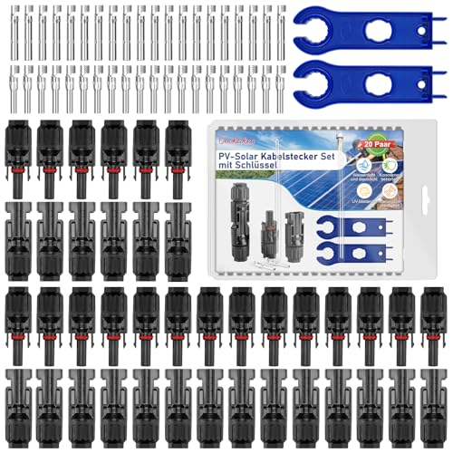 20 Paar Solarstecker Satz,Guokukey PV Solar Stecker Männlich/Weiblich Steckers Solaranlage Solarpanel Kabelstecker,IP67 Solar Verbinder Photovoltaik Steckverbinder für 2.5/4/6 mm²