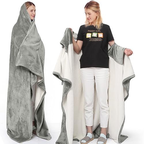 BORPEIN Tragbare Decke mit Fußabdeckung, Gemütliche Umarmung, tragbare Überwurfdecke,weich und warm für Sofaliebhaber für Frauen, Männer, Erwachsene. Einheitsgröße (Gray&White)