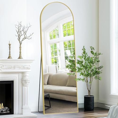 Weare Home Bogen Ganzkörperspiegel, 150 x 40 cm Gewölbter Standspiegel, Groß Wandspiegel mit Goldenem Aluminiumrahmen, Stehend, Wand montiert, lehnend, Bodenspiegel für Schlafzimmer, Wohnzimmer