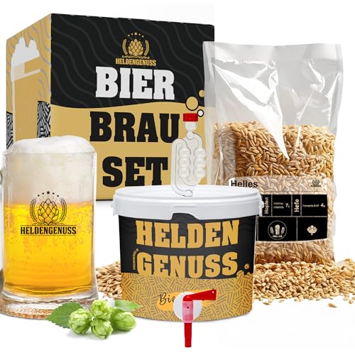 Heldengenuss - Bierbrauset Helles - 5L Bier - [Echtes Brauerlebnis] - Bier brauen Set Mit Videoanleitung - Bier Geschenke für Männer