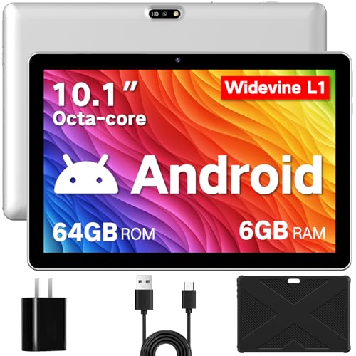 Winsing Tablet Android 10 Zoll mit Etui,Tablet 6GB RAM+64GB ROM+1TB Erweiterbar,WidevineL1 2.0GHz, 5MP+8MP Kamera,1280 * 800 IPS Tablette Unterstützt WiFi, BT 5.0,Bläulich Weiß