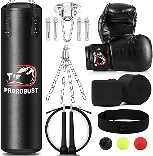 Prorobust Boxsack-Set, 120cm PU Heavy Duty mit 12OZ Boxhandschuhen für MMA Kickboxen Home Training (Ungefüllt)