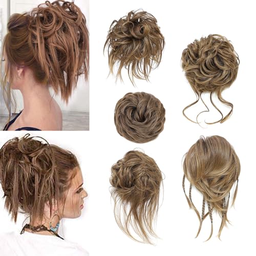 MNMNM 5/Pack Haarteil Mit Gummiband, Groß Dutt Haarteil, Gewellt Natürlich Kunsthaar Haargummi Damen Mit Haaren Hochsteckfrisuren Haarverlängerung, Messy Bun Haarteile (5 Stück/Packung) (8/27)