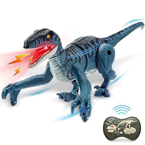 HandSonic Ferngesteuerter Dinosaurier Spielzeug, RC Dino für Kinder ab 4, 5, 6, 7, 8 Jahre, Mini Velociraptor Spielzeug mit Fernbedienung, Licht, Gehen, Brüllen, Geschenke für Jungen und Mädchen