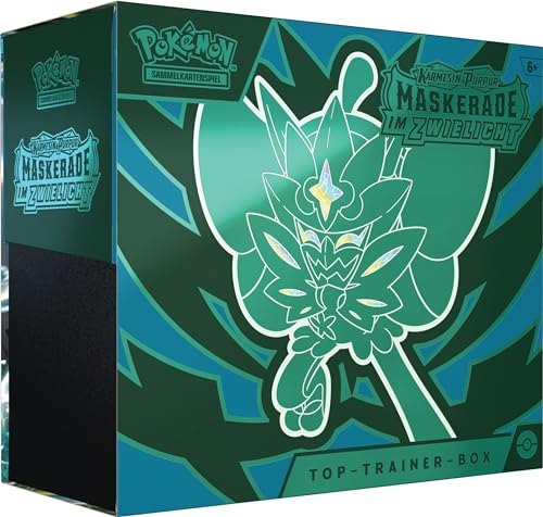 Pokémon-Sammelkartenspiel: Top-Trainer-Box Karmesin & Purpur – Maskerade im Zwielicht (1 Vollbild-Promokarte mit Türkisgrüne-Maske-Ogerpon, 9 Boosterpacks & Premium-Zubehör)