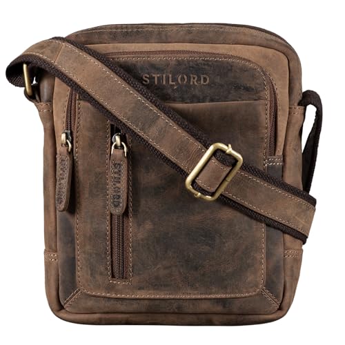STILORD 'Jamie' Herren Ledertasche Umhängetasche klein Vintage Messenger Bag Herrenhandtasche für 9.7 Zoll iPad moderne Leder Schultertasche für Männer, Farbe:calais - braun