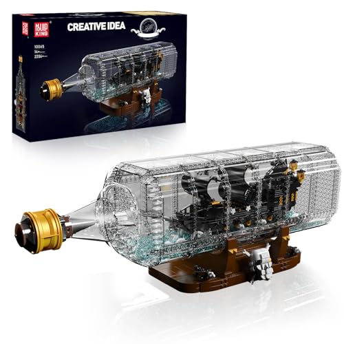 Mould King 10065 Black Pearl-Schiff in Flasche Bauspielzeug, Piratenschiff Modell mit Displayständer, Kreatives Geschenkidee für Kinder ab 8+ Jahren (2206 Stück), Schwarz