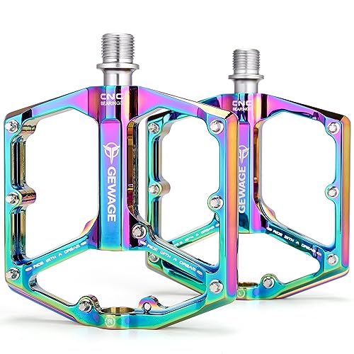 GEWAGE Rennrad-/Mountainbike-Pedale – 3 Lager Fahrradpedale – CNC-gefräste 9/16-Zoll-Flachpedale mit abnehmbaren Anti-Rutsch-Nägeln (Farbig)
