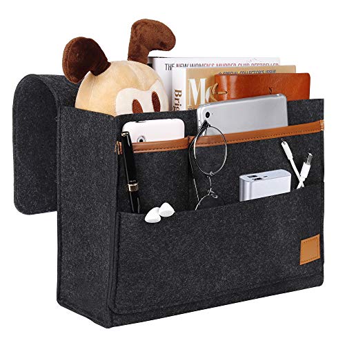 MaoXinTek Betttasche, Filz Bett Caddy Organizer zum Einhängen Nachttisch Tasche Sofa-Bett Dicke Filz Anti-Rutsch für Buch, Zeitschriften, iPad, Handy, Fernbedienung, Dunkelgrau