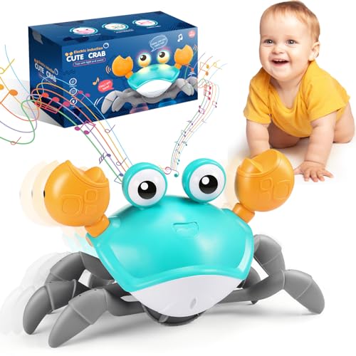 iKidiki Krabbe Baby Spielzeug 6-12 Monate, Kinderspielzeug ab 1 2 3 4 Jahre Junge Mädchen Krabbelspielzeug Baby Geschenk Junge Mädchen Spielzeug ab 1-4 Jahre Tummy Time Toys Musikalische Lernspielzeug