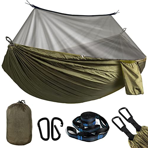 Hängematte mit Moskitonetz und Tarp, Hängematte Outdoor 300kg Traglast, Hängematten Zelt Aufhängung Camping, Moskitonetz Reise Hängematten Gurte Befestigung Biwaksack Zubehör Ultraleicht Set 275×140cm