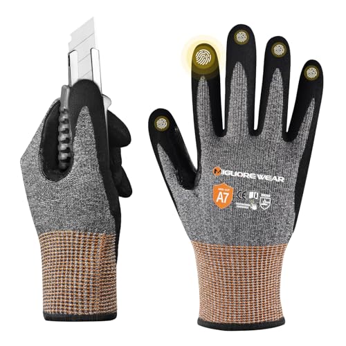 Migliore Wear Level 7 Schnittfeste Handschuhe, Touchscreen Schnitzhandschuh mit Nitrilhandfläche, Fester Griff, Leicht Ölfeste Schnittschutz Handschuhe Herren & Damen