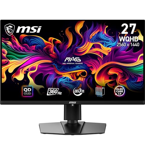 MSI MAG 271QPX QD-OLED 26.5 Zoll WQHD Gaming Monitor - 2560 x 1440 Quantum Dot OLED Panel, 360Hz / 0.03ms, 99.1% DCI-P3, ΔE≤2, DisplayHDR True Black 400 - DP 1.4a, HDMI 2.1, USB Type-C