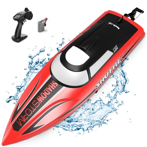 tech rc Ferngesteuertes Boot LED Nacht 25km/h High Speed Rennboot Autopilot-Modus Nie-Kentern Geschwindigkeit-Einstellbar Speedboot 1200MAH Akku 2,4GHz Fernsteuerung für Erwaschene Kinder ab 14