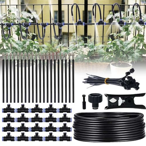 Bewässerungsnebelsystem, 66ft Nebelleitung, 20 Directional Brass Spray Nozzles, 3/4' Adapter, Nebelsystem für Bauernhof Rasenbewässerung, Outdoor-Nebelkühlsystem für Garten Terrasse