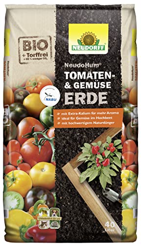 Neudorff NeudoHum Tomaten- & GemüseErde – Torffreie Bio-Erde mit Extra-Kalium für aromatisches Gemüse im Hochbeet und Kübel, vorgedüngt, 40 Liter