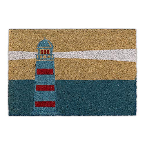 Relaxdays Fußmatte Kokos, 40x60 cm, Kokosmatte Leuchtturm Motiv, Rutschfester Schuhabtreter, innen & außen, Mehrfarbig, 1 Stück