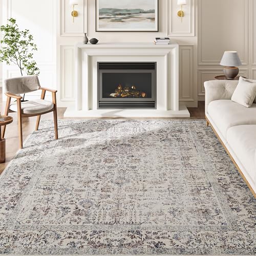 HUGEAR Taupe Bereich Teppich 240x300 cm Indoor Vintage Wohnzimmer Teppich Waschbar Distressed Teppich Floral Schlafzimmer Teppich Retro Akzent Wurf Teppich für Büro Esszimmer Kinderzimmer