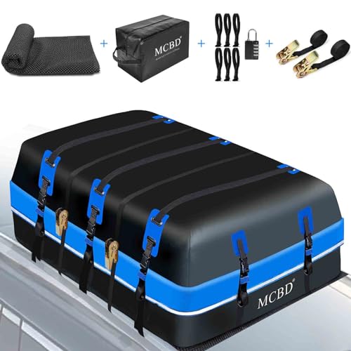 Auto Dachbox, 1132L Große wasserdichte Weichschalen-Dachtasche mit 2 Ratschengurten 10 verstärkte Gurte 6 Türhaken für SUV Van mit/ohne Dachträger, Blau